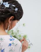 Asos Design Flower And Bead Wire Back Hair Clip - Silver