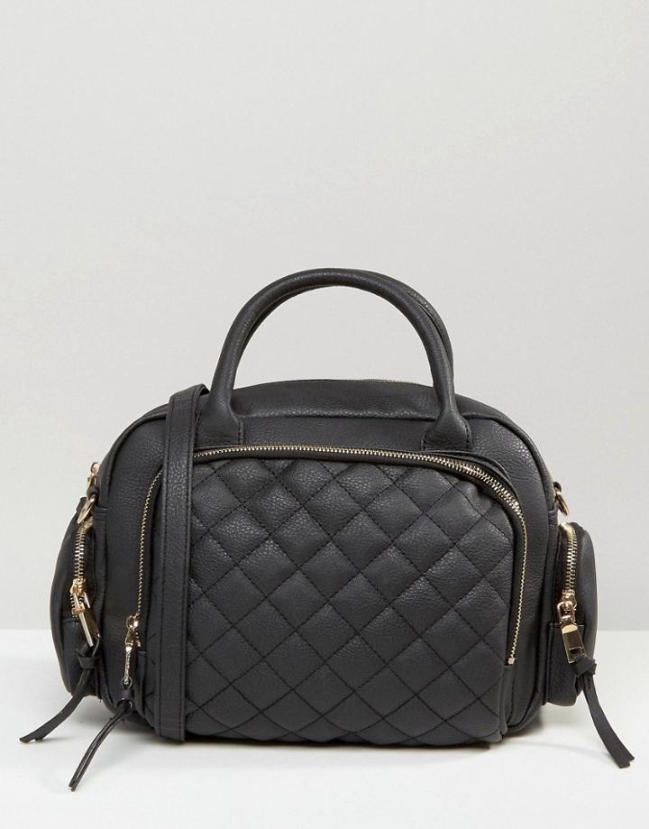 New Look Quilted Bowler Bag With Chain Strap - Black