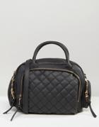 New Look Quilted Bowler Bag With Chain Strap - Black