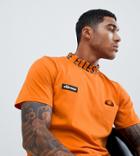 Ellesse T-shirt With Repeat Logo Neckline In Orange - Orange