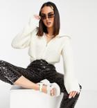Collusion Knitted Cardigan With Oversized Zip Collar In Cream-grey
