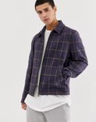 Asos Design Unlined Wool Mix Zip Through Jacket In Navy Check - Navy