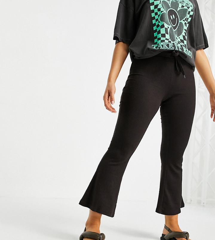 Asos Design Petite Textured Tie Waist Flare In Brown