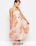 True Violet Tulle Prom Midi Dress In Fall Floral Print - Multi