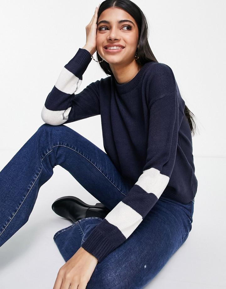 Brave Soul Boston Sleeve Stripe Sweater In Navy-multi