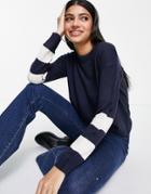 Brave Soul Boston Sleeve Stripe Sweater In Navy-multi