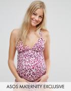 Asos Maternity Mix And Match Tankini Bikini Top In Pink Animal Print - Multi