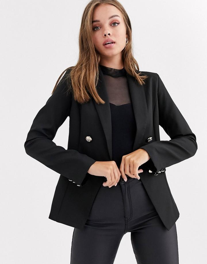New Look Double Breasted Button Detail Blazer In Black