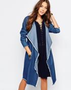 First & I Denim Duster Jacket - Medium Blue Denim