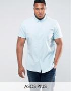Asos Plus Casual Slim Oxford Shirt With Stretch In Pale Blue - Blue