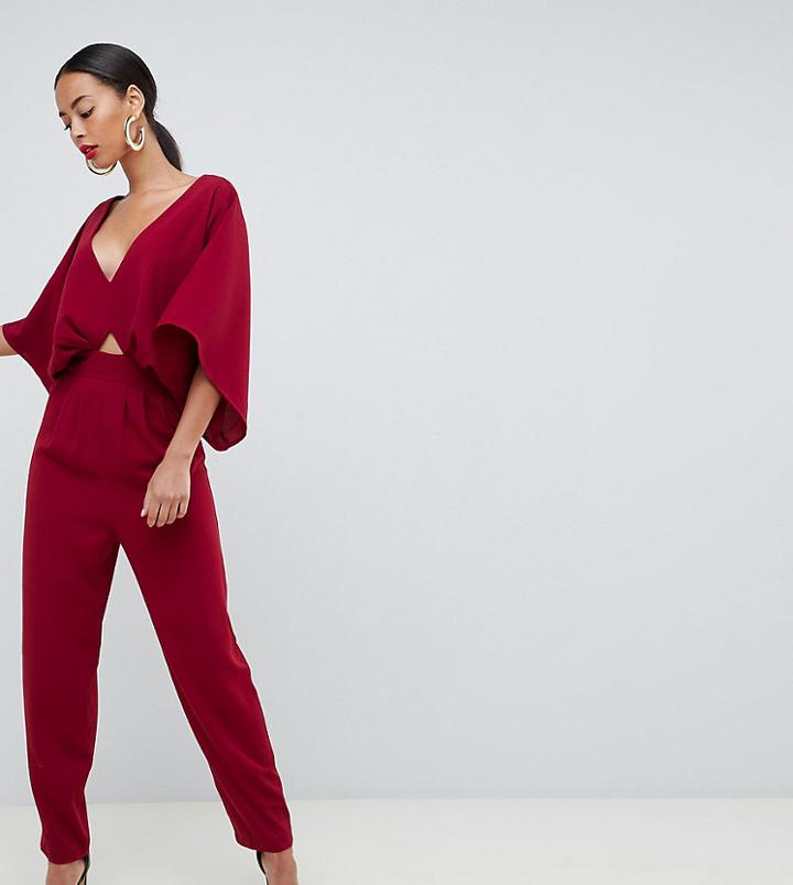 Asos Design Tall Jumpsuit With Kimono Sleeve And Peg Leg-red