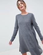 Asos Design Dress In Fine Knit With Ruffle Hem - Gray