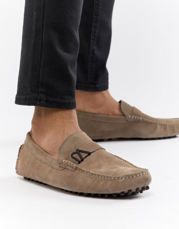 Versace Jeans Driving Shoes In Tan Suede - Tan