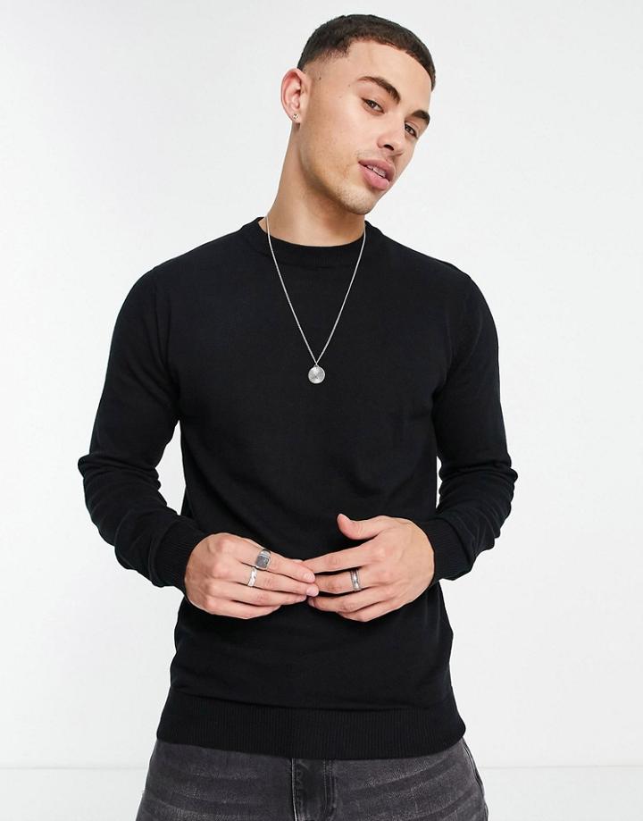 Threadbare Cotton Crew Neck Sweater In Black