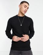 Threadbare Cotton Crew Neck Sweater In Black
