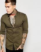 Asos Skinny Fit Shirt In Tonic With Long Sleeves - Green