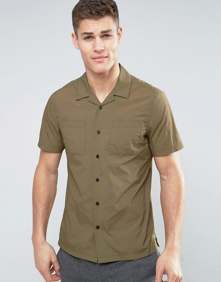 Asos Regular Fit Shirt With Revere Collar In Khaki - Green
