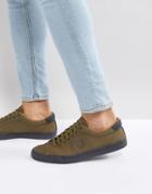 Fred Perry Underspin Heavy Waxed Canvas Sneakers In Khaki - Green