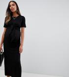 Asos Design Maternity Nursing City Maxi Dress With Twist Front Double Layer - Black