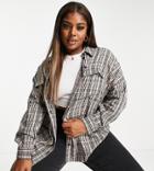 Noisy May Curve Exclusive Oversized Shirt In Gray Plaid - Part Of A Set-multi