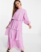 Asos Design Tiered Pleated Maxi Dress In Polka Dot Print-multi