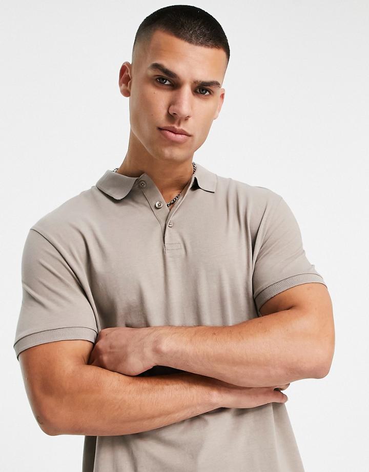 Asos Design Organic Jersey Polo In Light Brown