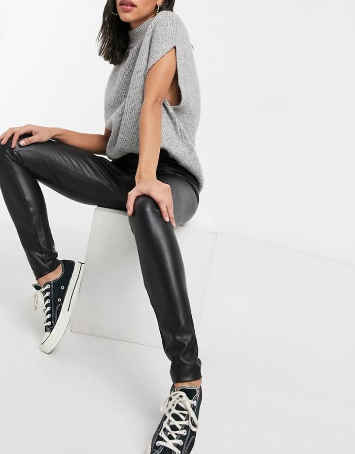 Only Leather Look Leggings In Black