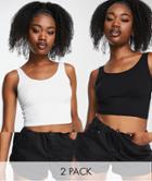 Stradivarius Ribbed Tank Top 2 Pack In Black & White