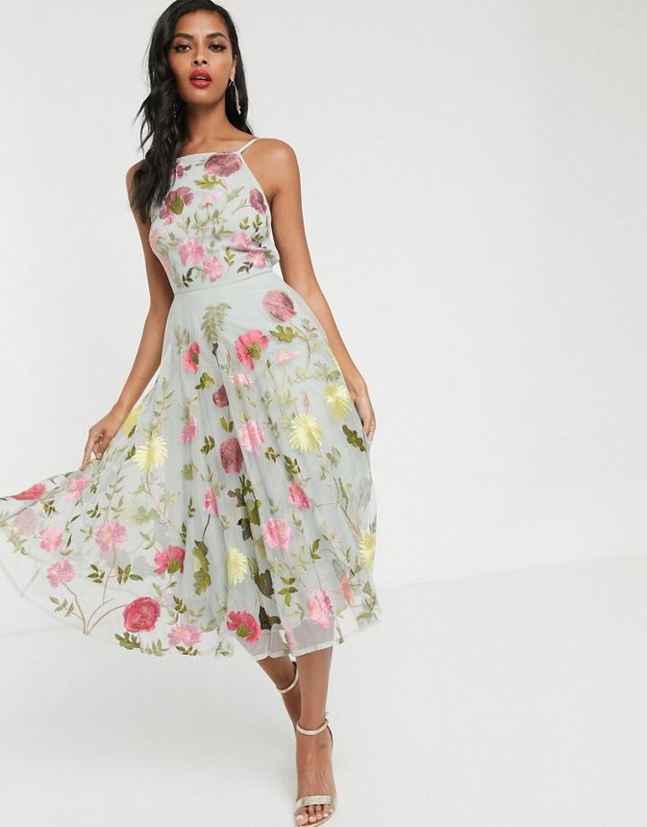 Asos Edition Halter Neck Floral Embroidered Midi Dress-multi