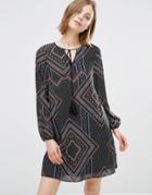 Style London Dress In Geo Print With Tassel Tie - Multi