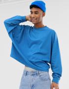 Asos Design Oversized Boxy Cropped Long Sleeve T-shirt In Blue