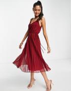 Asos Design Button Front Pleated Cami Midi Dress With Drawstring Waist In Oxblood-red