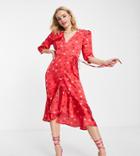 Liquorish Asos Exclusive Wrap Midi Dress With Frill Hem In Red Heart Print