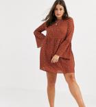 Asos Design Curve Fluted Sleeve Smock Mini Dress In Spot-multi