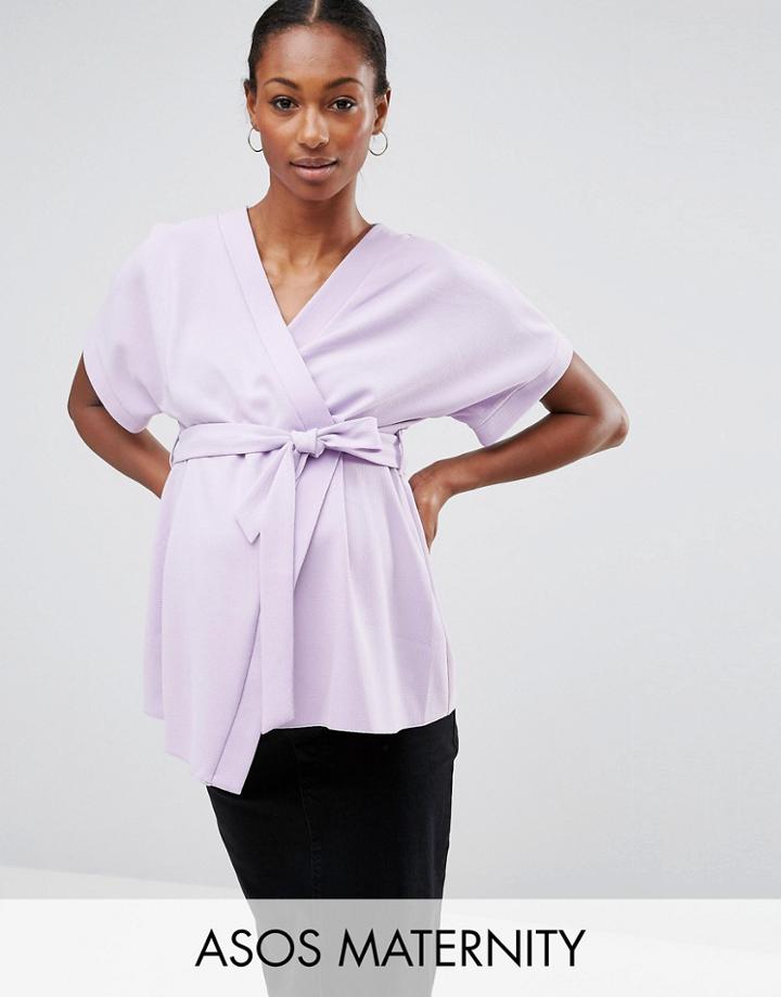Asos Maternity Obi Band Wrap Blouse - Purple