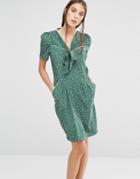 Trollied Dolly It's Bowtime Ditsy Floral Print Dress - Green