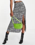 Asos Design Midi Skirt With Thigh Split In Zebra Print-multi