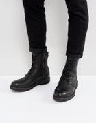 Selected Homme Mill Leather Lace Up Boots In Black - Black