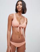 Zulu And Zephyr Smocking High Leg Bikini Bottom In Blush-pink