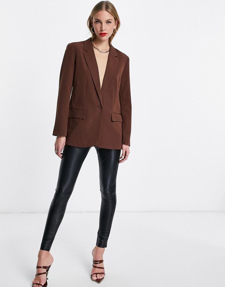 Vila Tailored Suit Blazer In Chocolate Brown