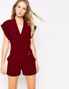 Asos Wrap Front Romper With D-ring - Wine