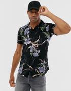 Jack & Jones Premium Slim Fit Shirt In Floral Print-black