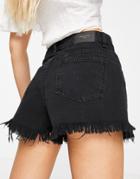 Urban Revivo Denim Shorts With Raw Hem In Washed Black-grey