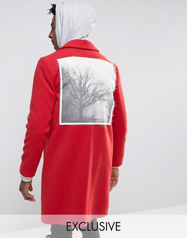 Reclaimed Vintage Overcoat With Back Patch - Red