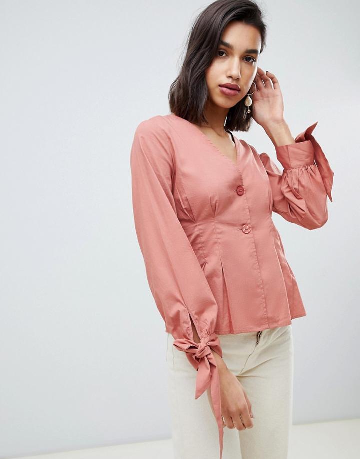 Vero Moda Volume Tie Sleeve Blouse-brown