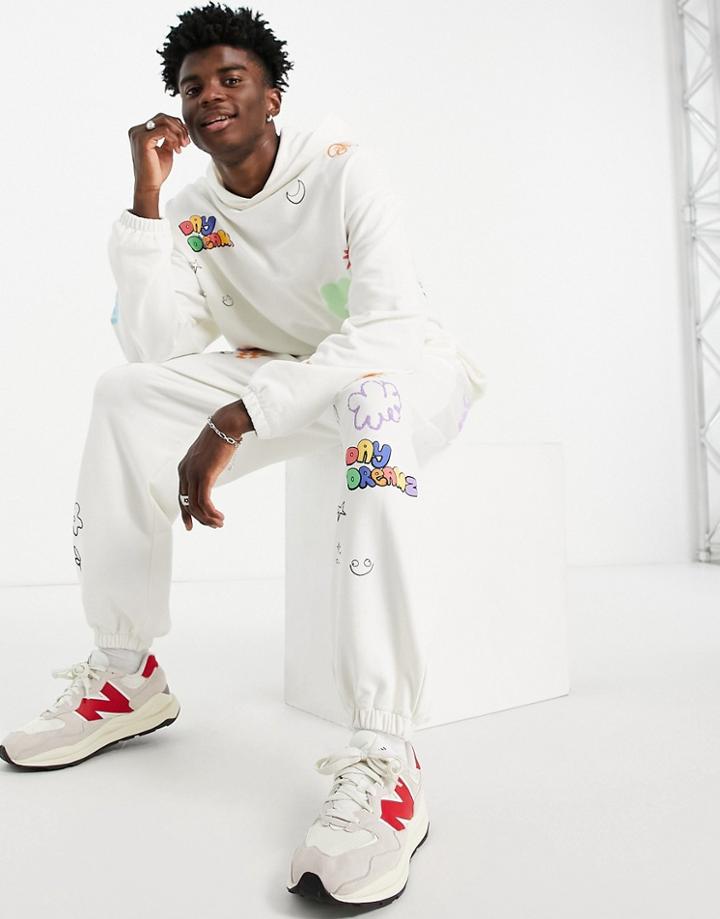 Asos Design Oversized Sweatpants In Beige With Cartoon Prints - Part Of A Set-neutral