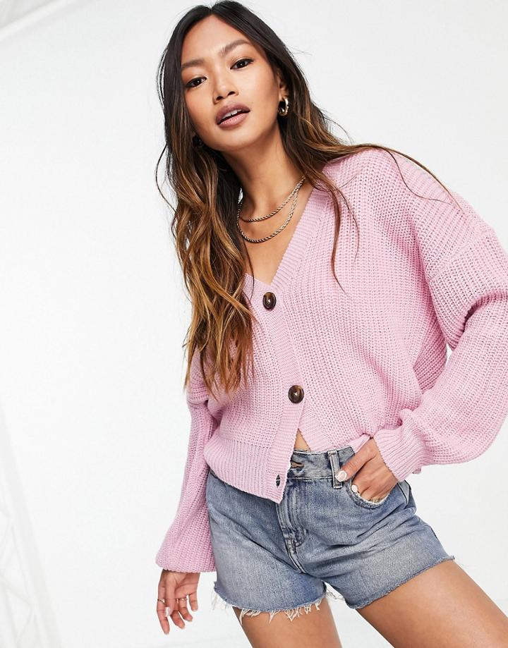 Vero Moda Cardigan With Volume Sleeves In Pink-purple