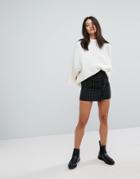 Pull & Bear Stripe Fray Wrap Mini Skirt - Navy