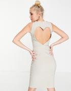 Vesper High Neck Open Heart Back Midi Dress In Ecru-white