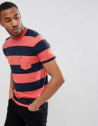 Abercrombie & Fitch Washed Block Stripe Pocket Moose Logo T-shirt In Red/navy - Red